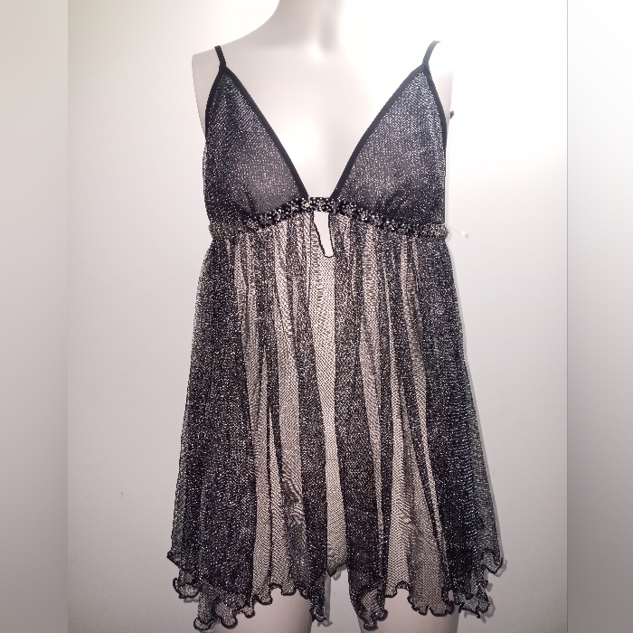 Victoria Secret Black And Metallic Silver Slip Size Medium